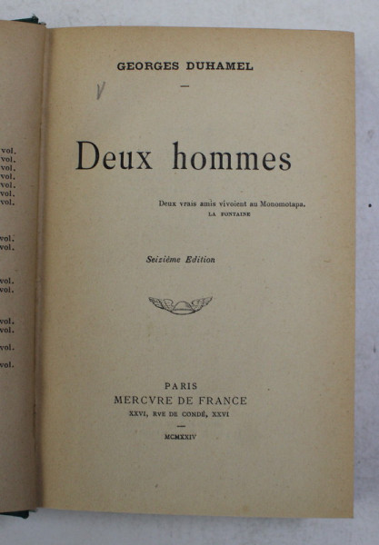 DEUX HOMMES par GEORGES DUHAMEL , 1924