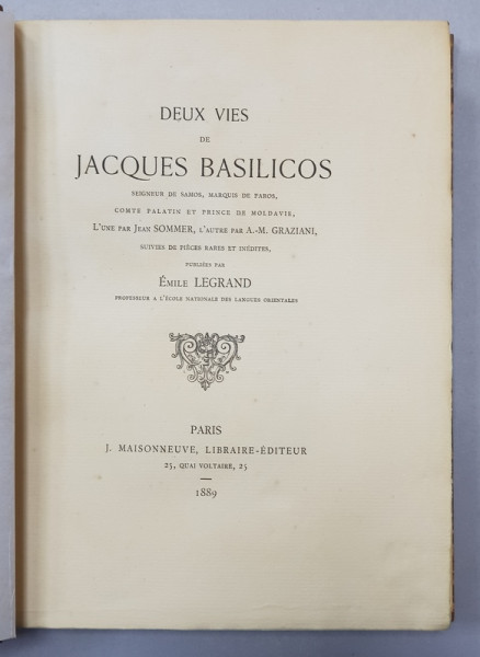 DEUX VIES DE JACQUES BASILICOS , publiee par  EMILE  LEGRAND