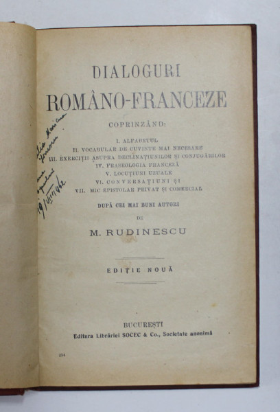 DIALOGURI ROMANO - FRANCEZE de M. RUDINESCU , EDITIE DE INCEPUT DE SECOL XX