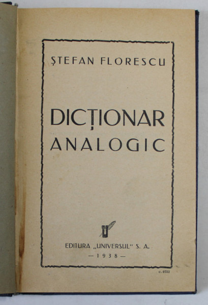 DICTIONAR ANALOGIC de STEFAN FLORESCU  1938