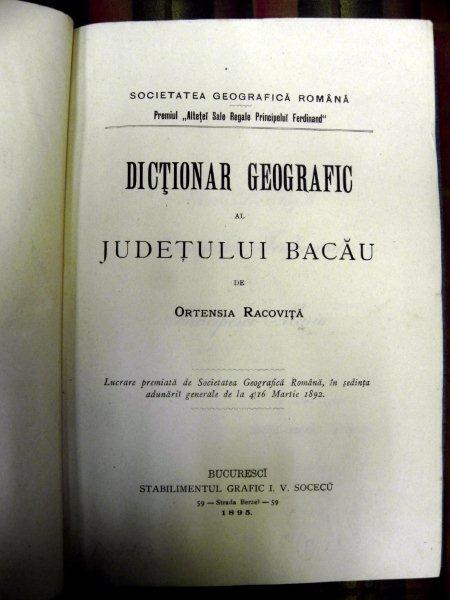 Dictionar geografic al Judetului Bacau   Ortensia Racovita - Buc. 1859
