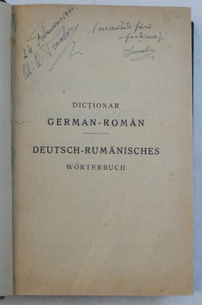 DICTIONAR GERMAN  - ROMAN de MAXIMILIAN W. SCHROFF , 1916