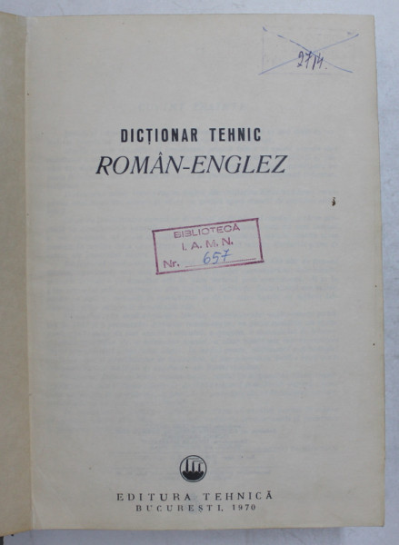 DICTIONAR TEHNIC ROMAN - ENGLEZ de LEON LEVITKI (coordonator lingvist) , 1970