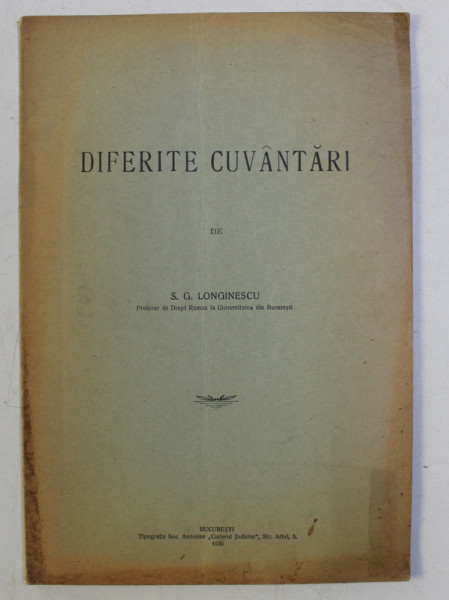 DIFERITE CUVANTARI de S. G. LONGINESCU , 1930