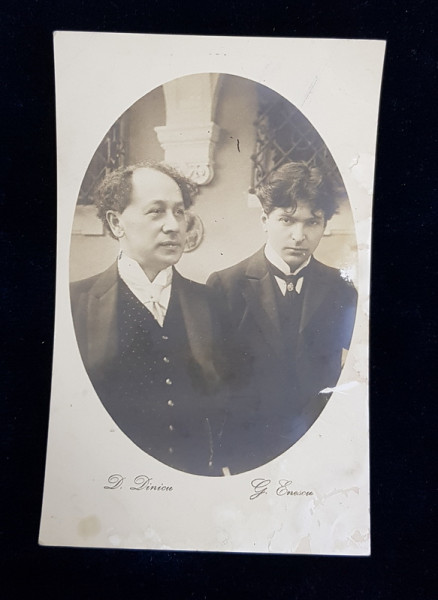 DIMITRIE DINICU SI GEORGE ENESCU , CARTE POSTALA ILUSTRATA , MONOCROMA, PERIOADA INTERBELICA , PREZINTA PETE SI URME DE UZURA *