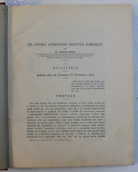 DIN ISTORIA LITERATURII DIDACTICE ROMANESTI,  I - III de ONISIFOR GHIBU , COLEGAT DE TREI VOLUME , EDITIE INTERBELICA