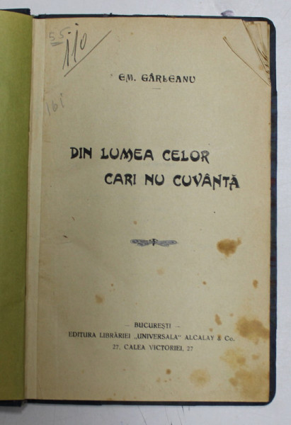DIN LUMEA CELOR CARE CARI NU CUVANTA de EMIL GARLEANU , 1910