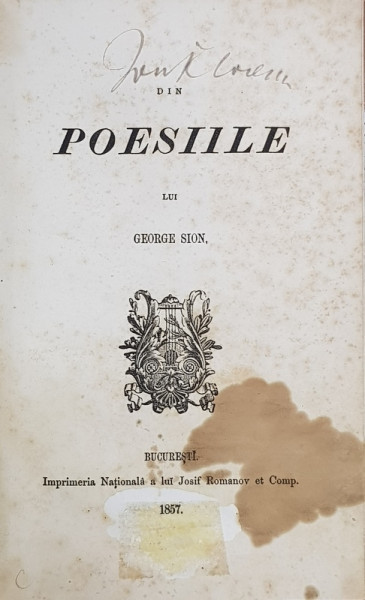 Din Poeziile lui George Sion - Bucuresti, 1857