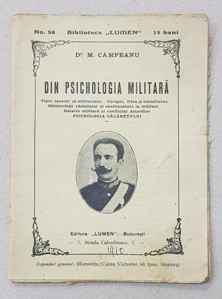 DIN PSICHOLOGIA MILITARA de Dr . M. CAMPEANU , 1910