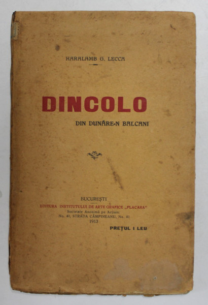 DINCOLO - DIN DUNARE- N BALCANI de HARALAMB G. LECCA , 1913