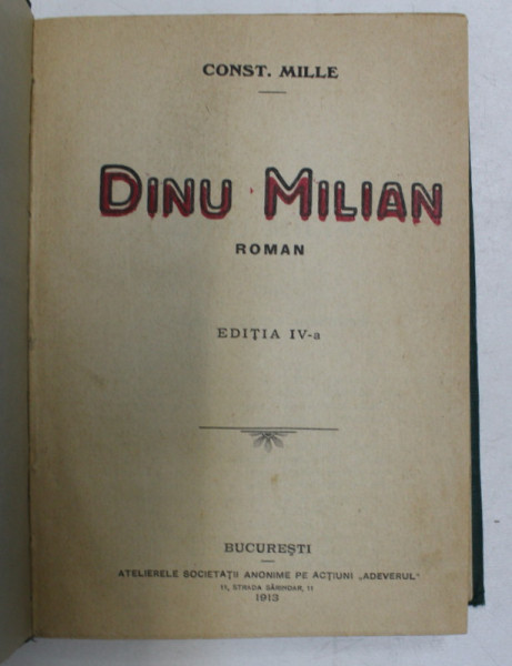 DINU MILIAN - roman de CONST . MILLE , 1913