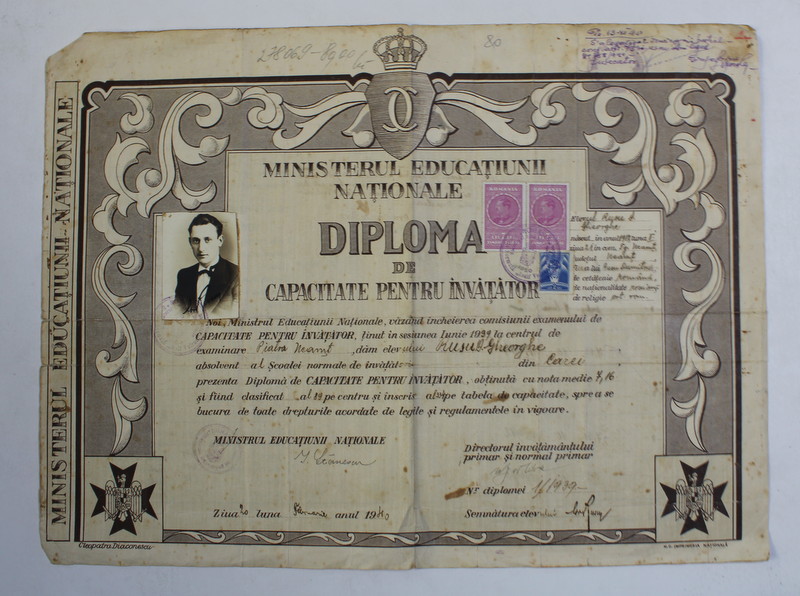DIPLOMA DE CAPACITATE PENTRU INVATATOR , FEBRUARIE , 1940