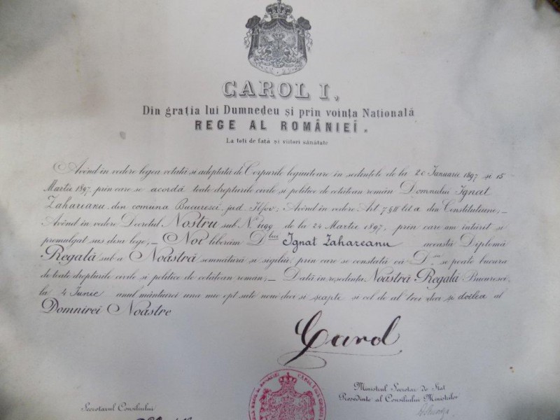 Diploma Regala Carol I, Bucuresti 1897