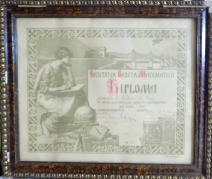 DIPLOMA  " SOCIETATEA GAZETA MATEMATICA " , 1939