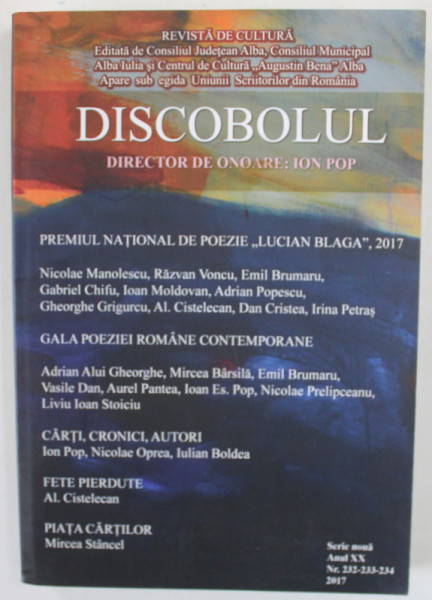 DISCOBOLUL , REVISTA DE CULTURA EDITATA DE CONSILIUL JUDETEAN ALBA , NR. 232 , 233 , 234 / 2017