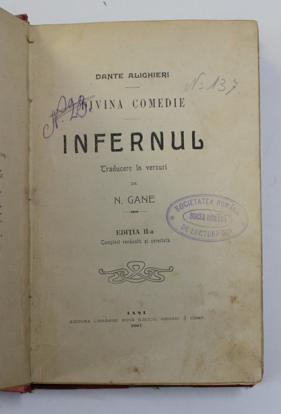 DIVINA COMEDIE - INFERNUL de DANTE ALIGHERI , 1907