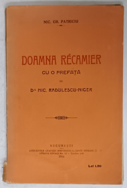 DOAMNA RECAMIER de NIC. GR. PATRICIU , 1916
