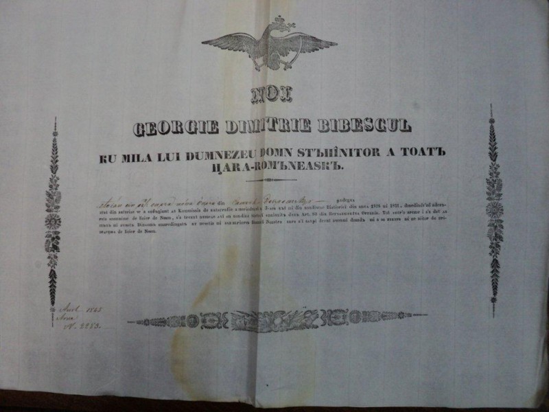 Dobresti, Diploma Domneasca boier de neam pentru Stoian fiul lui Oprea, 1845