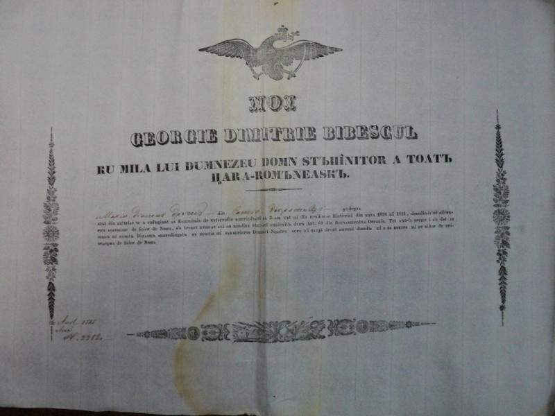 Dobrotesti, Diploma Domneasca pentru boier de neam Marin Diaconu 1845
