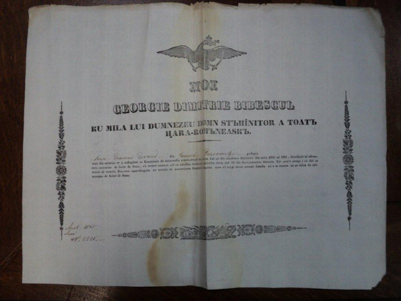 Dobrotesti, Diploma Domneasca pentru Ivan Diaconu, 1845