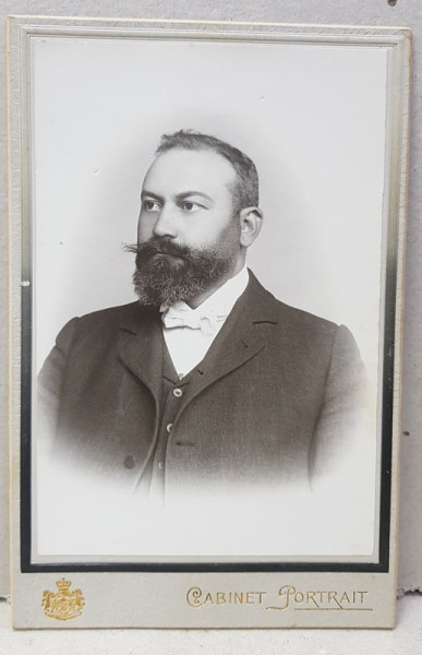 DOCTORUL TITUS CONSTANTINESCU - MEDIC IN PITESTI , FOTOGRAFIE TIP CABINET , FOTOGRAFIA  HAIMOVICI SLATINA , LIPITA PE CARTON , CCA . 1900