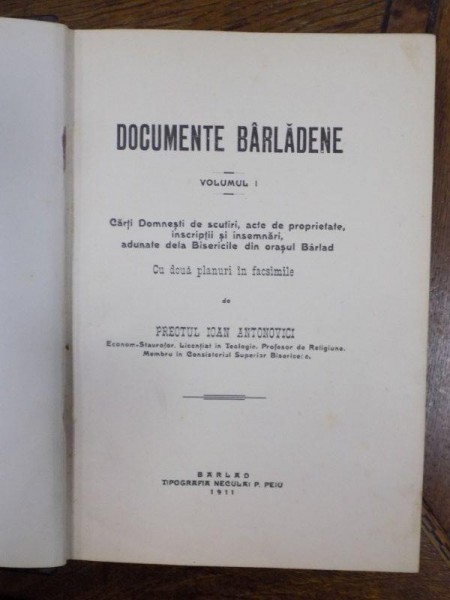 Documente barladene, Vol. I, Barlad 1911