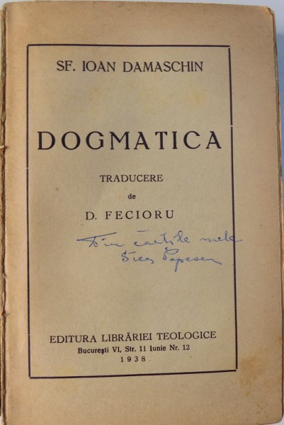 DOGMATICA de IOAN DAMASCHIN , 1938