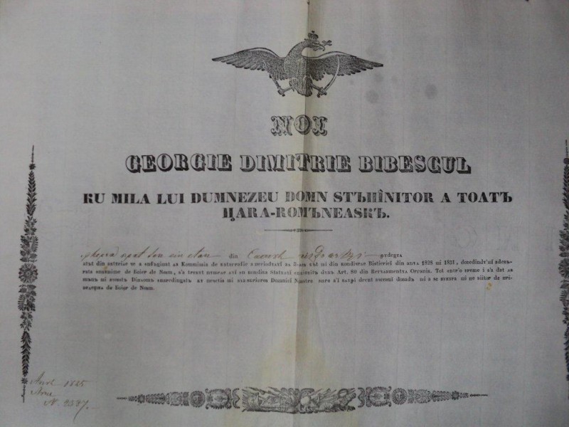 Dolj, Diploma Domneasca pentru boer de neam Florea Brat fiul lui Stan din satul Ghizdavesti 1825