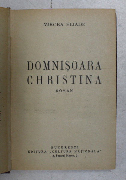 DOMNISOARA CHRISTINA - roman de MIRCEA ELIADE , 1937