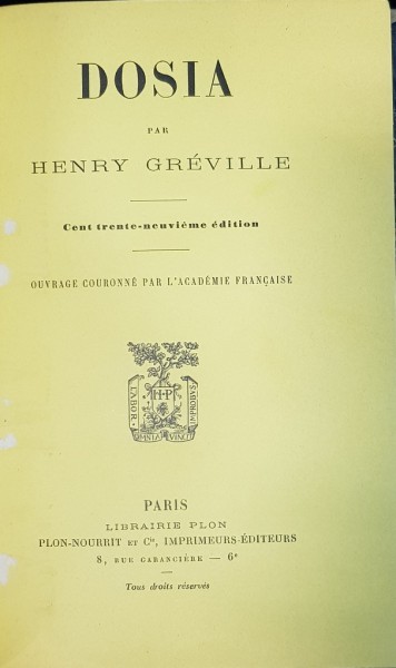 DOSIA par  HENRY GREVILLE - PARIS