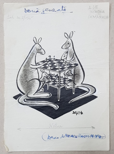 DOUA GENERATII , CARICATURA de NEAGU RADULESCU , 1965