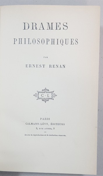 DRAMES PHILOSOPHIQUES par ERNEST RENAN - PARIS, 1923