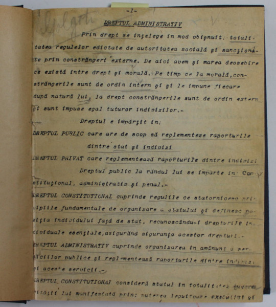 DREPT ADMINISTRATIV / DREPT COMERCIAL , COLIGAT , NOTE DE CURS , FACULATEA DE DREPT , 1933 -1934