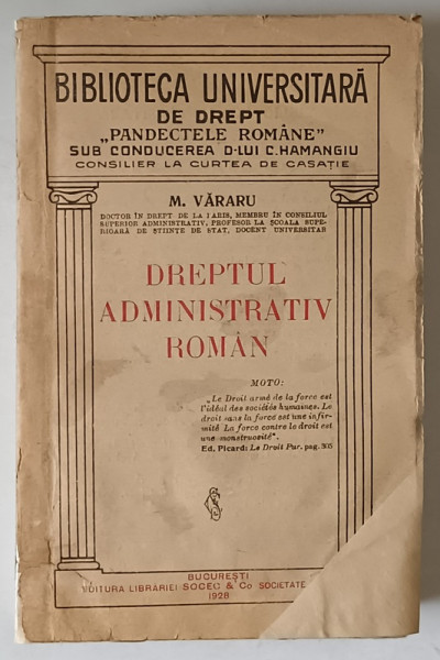 DREPTUL ADMINISTRATIV ROMAN de M. VARARU , 1928