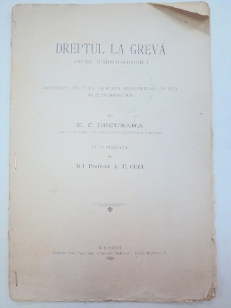 DREPTUL LA GREVA-E.C. DECUSARA  1920