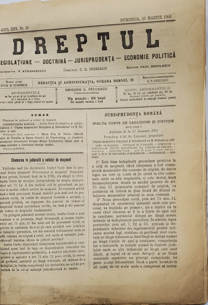 DREPTUL , REVISTA  DE LEGISLATIUNE , DOCTRINA , JURISPRUDENTA , ECONOMIE POLITICA , ANII XXX si XXI , COLIGAT , 1901 -1902