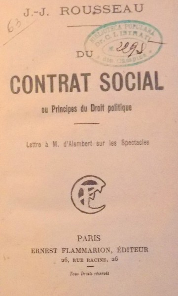 DU CONTRAT SOCIAL DU PRINCIPES DU DROIT POLITIQUE par J. -J ROUSSEAU