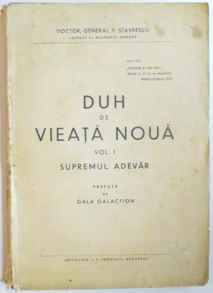 DUH DE VIATA NOUA de P. STAVRESCU, VOL I: SUPREMUL ADEVAR