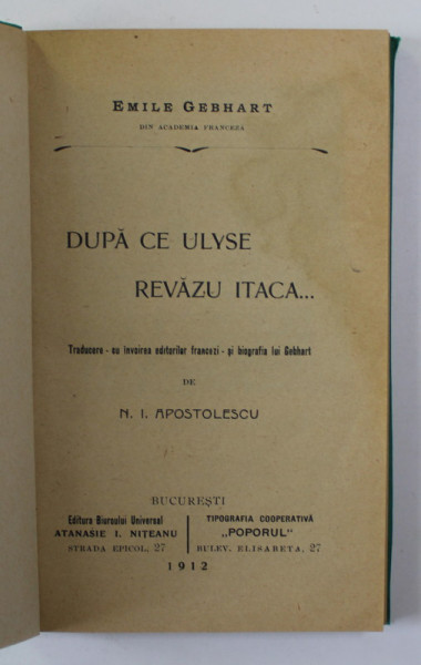 DUPA CE ULYSE REVAZU ITACA ...de EMILE GEBHART , 1912