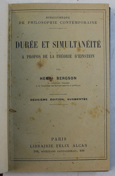 DUREE ET SIMULTANEITE A PROPOS DE LA THEORIE D ' EINSTEIN par HENRI BERGSON , 1923