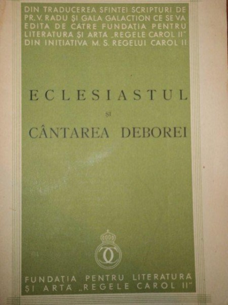 ECLESIASTUL SI CANTAREA DEBOREI  1936