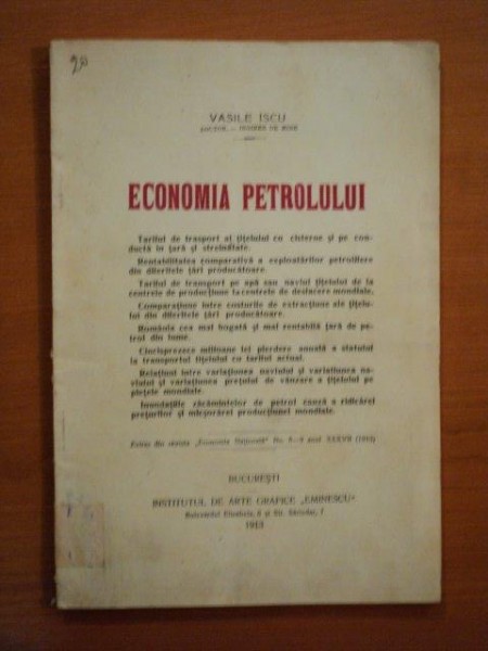 ECONOMIA PETROLULUI de VASILE ISCU, BUC. 1913