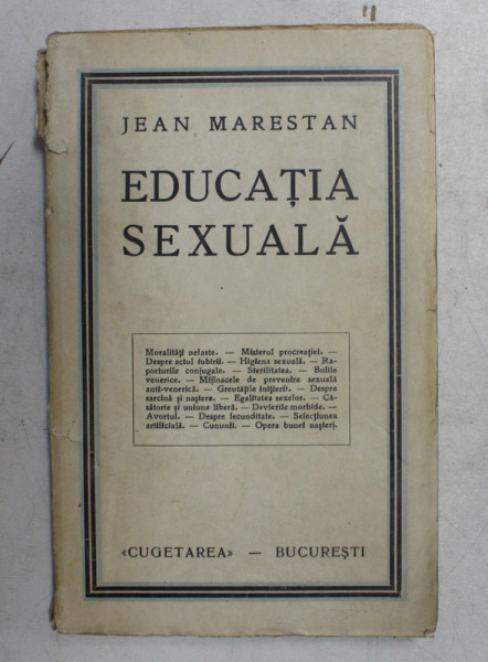 EDUCATIA SEXUALA de JEAN MARESTAN , EDITIE INTERBELICA , COTOR UZAT