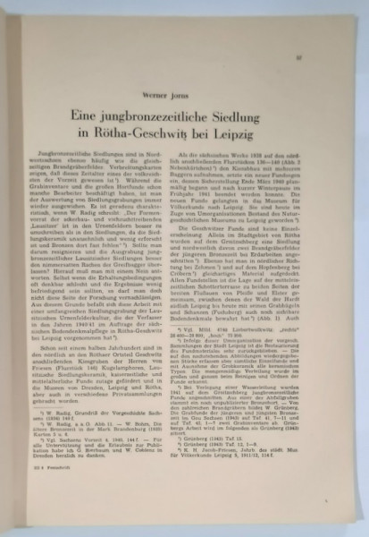 EINE JUNGBRONZEZEITLICHE SIEDLUNG IN ROTHA - GESCHWITS BEI LEIPZIG von WERNER JORNS , TEXT IN LIMBA GERMANA , 1952 , COPERTE REFACUTE , VEZI DESCRIEREA !