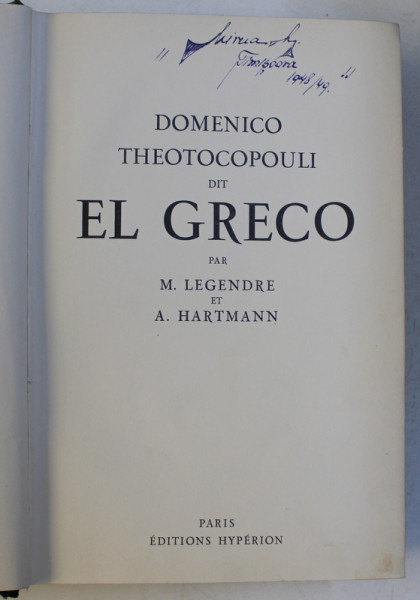 EL GRECO par M. LEGENDRE, A. HARTMANN , 1937