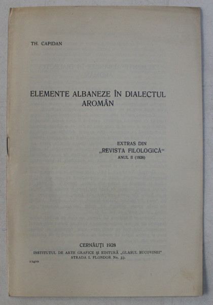 ELEMENTE ALBANEZE IN DIALECTUL AROMAN de TH . CAPIDAN , 1928