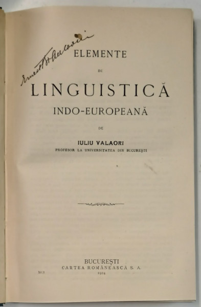 ELEMENTE DE LINGUISTICA INDO-EUROPEANA de IULIU VALAORI (1924)