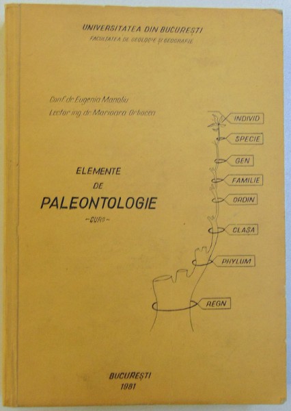 ELEMENTE DE PALEONTOLOGIE  - CURS de EUGENIA MANOLIU si MARIOARA ORBOCEA , 1981