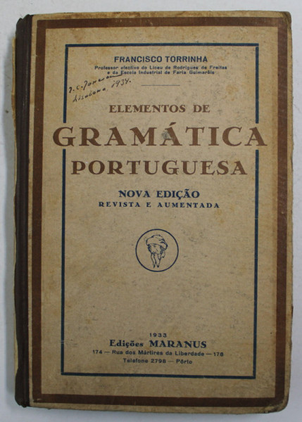 ELEMENTOS DE GRAMATICA PORTUGUESA de FRANCISCO TORRINHA , 1933