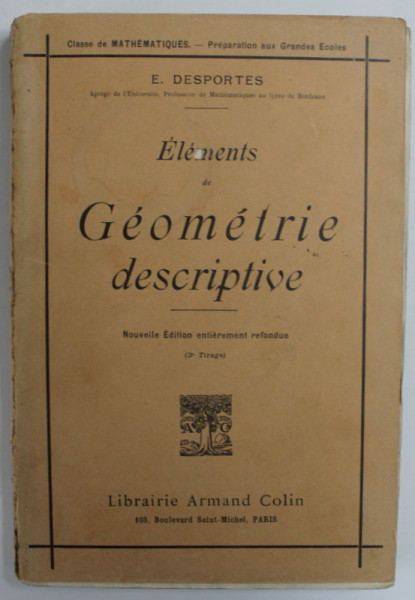 ELEMENTS DE GEOMETRIE DESCRIPTIVE par E. DESPORTES , 1930